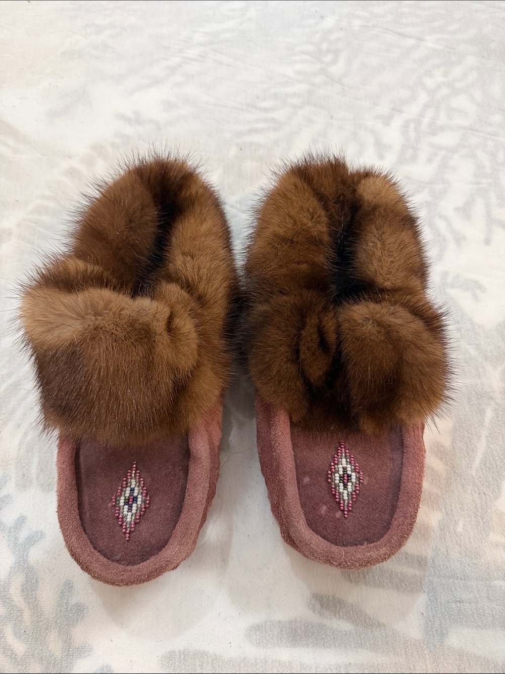 Plush Brown Fur-Trim Women’s Mocassins